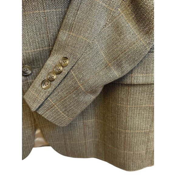 Jos A Bank Sport Coat Blazer Mens 43R Brown Tan Herringbone Windowpane Wool Silk - Picture 8 of 11